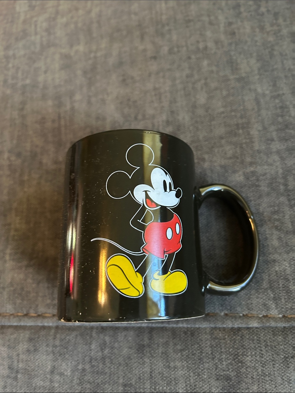 Black Mickey Mouse Ceramic Coffee Mug with Red & Yellow Accents